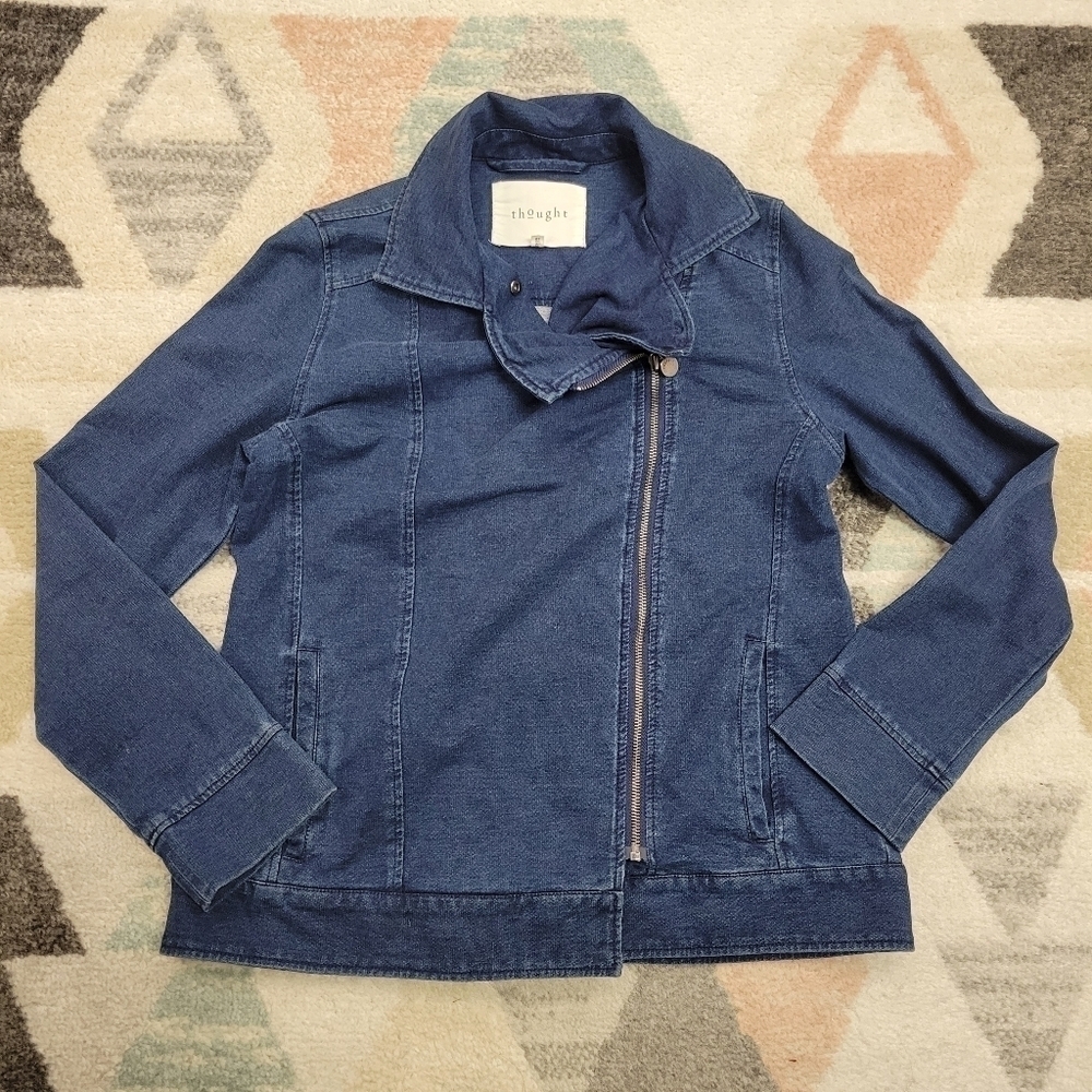 Thought Denim Chambray Stretch Moto Jean Jacket Size 12